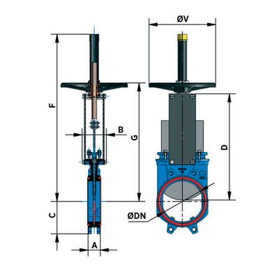 Bidirectional cast iron knife gate valve CMO AB-01-HW-E DN 65 EPDM