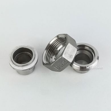 Американка пряма нержавіюча AISI 304 під приварку DN 15 з прокладкою PTFE