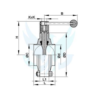 Rotary disk stainless steel valve welding/welding DIN AISI 304 DN 20