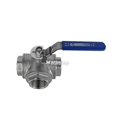 Ball valve three-way L-shaped stainless Armaval DN 32 (1 1/4")