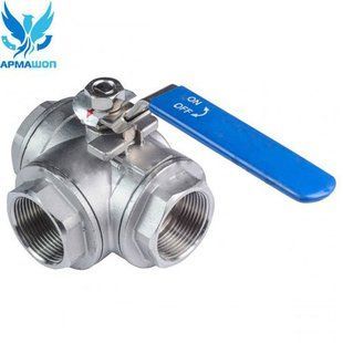 Ball valve three-way L-shaped stainless Armaval DN 40 (1 1/2")