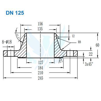 Stainless welding neck flange AISI 304 DN 125 (135) PN 16