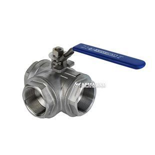 Ball valve three-way T-shaped stainless Armaval DN 50 (2")