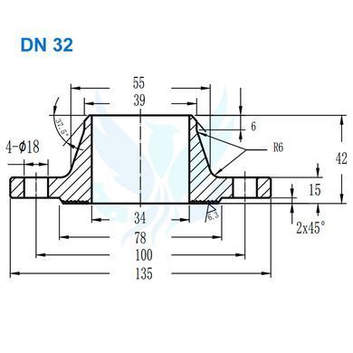 Фланец воротниковый нержавеющий AISI 304 DN 32 (39) PN 16