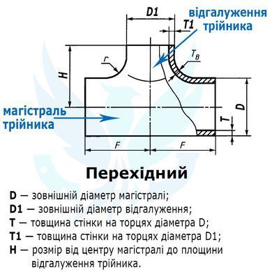 Трійник сталевий приварний перехідний Ду 100x65 (108x76)