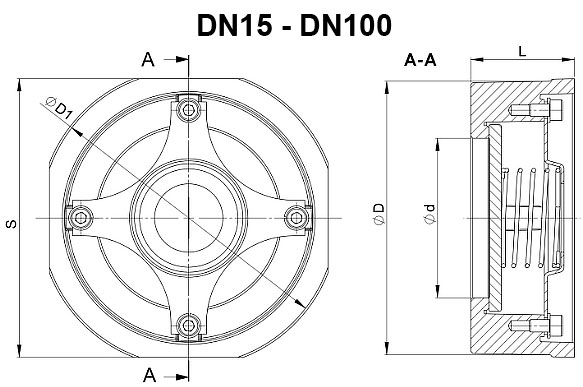 Размеры клапана Zetkama тип 275 для dn15-dn100 (картинка)